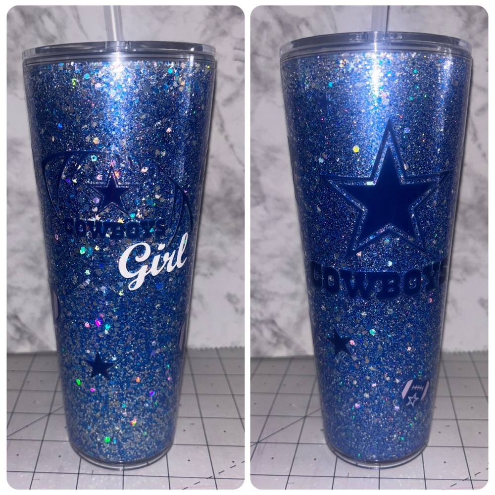 Cowboys football glitter tumbler cup